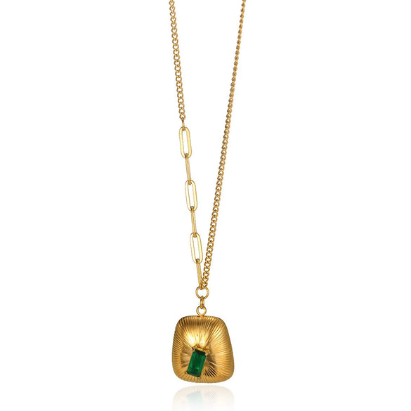 Necklace Stainless Steel Zircon Pearl Antique Love Pendant Geometric Electroplated