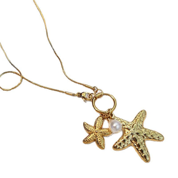 Necklace Starfish Pearl Titanium Steel U Shaped Retro Electroplated Minimalist Cross Chain