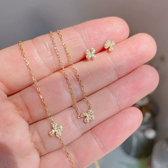 Necklace 925 Sterling Silver Four Leaf Clover Petal 14K Gold Plated
