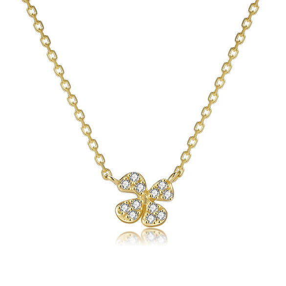 Necklace 925 Sterling Silver Four Leaf Clover Petal 14K Gold Plated