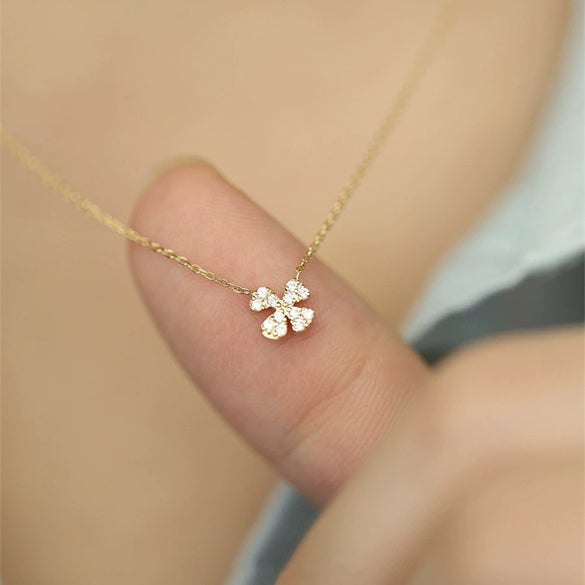Necklace 925 Sterling Silver Four Leaf Clover Petal 14K Gold Plated