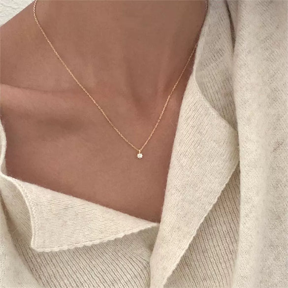 Necklace 925 Sterling Silver Geometric Electroplating Plant Flowers Style