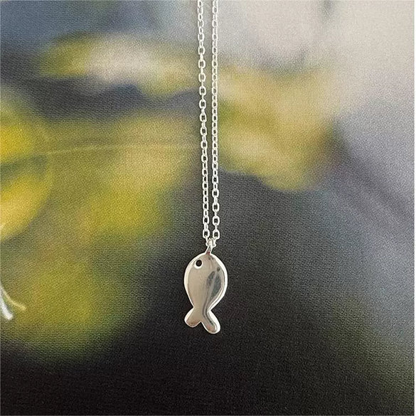 Necklace 925 Sterling Silver Geometric Fish Electroplated