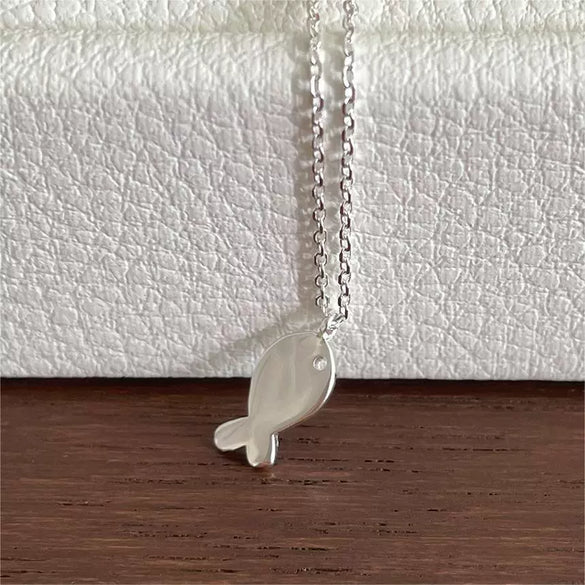 Necklace 925 Sterling Silver Geometric Fish Electroplated