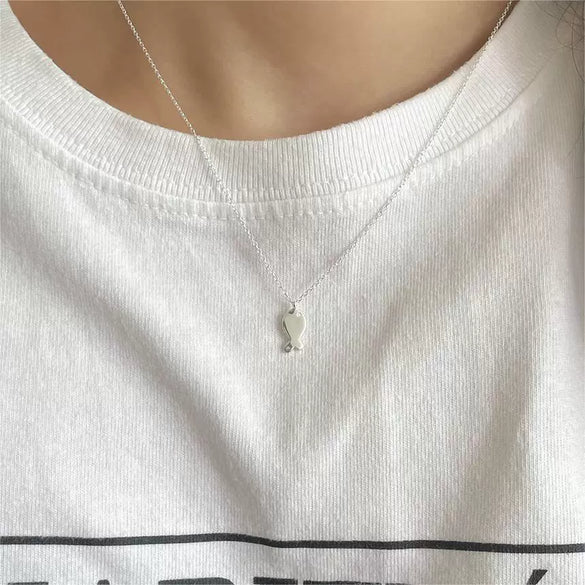 Necklace 925 Sterling Silver Geometric Fish Electroplated