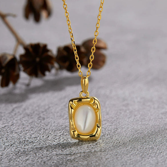 Necklace 925 Sterling Silver Geometric Irregular Texture Pearlescent Pendant