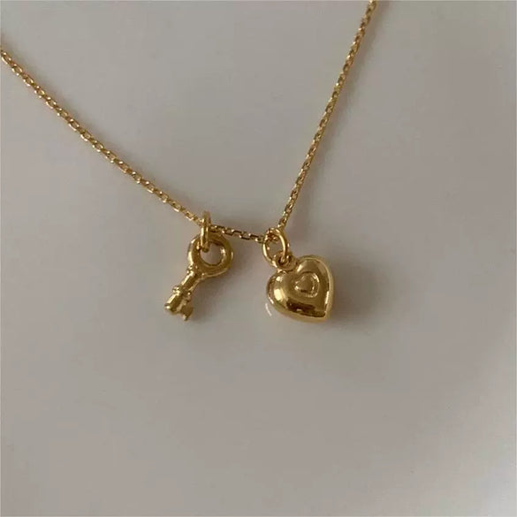 Necklace 925 Sterling Silver Geometric Love Key Snake Bone Chain Electroplated