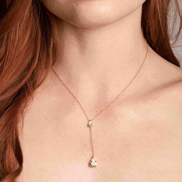 Necklace 925 Sterling Silver Geometric Microinlay Water Drop Zircon Yshaped Tassel Chain Unisex