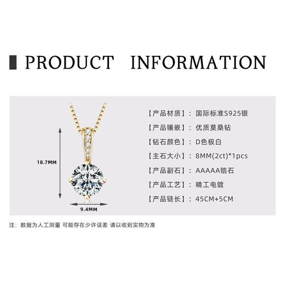 Necklace 925 Sterling Silver Geometric Moissanite Set With Diamonds Simple Style