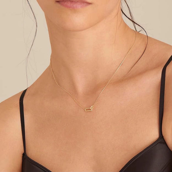 Necklace 925 Sterling Silver Oval Double Ring Geometric Style Gold Plated
