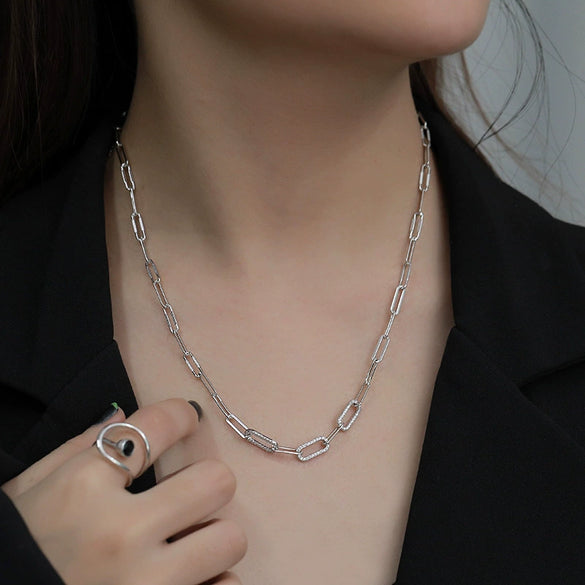 Necklace 925 Sterling Silver Punk Exaggerated Geometric Electroplated Female Hiphop Chain
