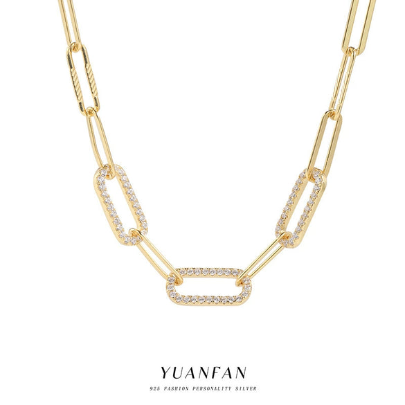 Necklace 925 Sterling Silver Punk Exaggerated Geometric Electroplated Female Hiphop Chain