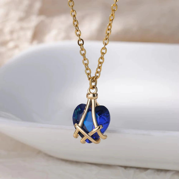 Necklace Synthetic Zircon Heart Shape Electroplated Snake Bone Chain Women's Jewelry
