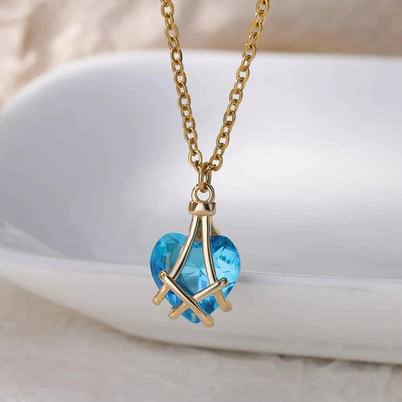 Necklace Synthetic Zircon Heart Shape Electroplated Snake Bone Chain Women's Jewelry