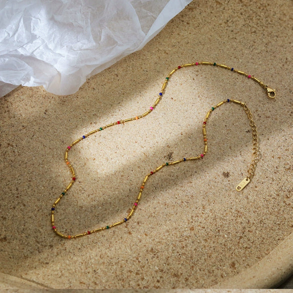 Necklace Titanium Steel Bohemian Geometric Dripping Oil Plated 18K Gold
