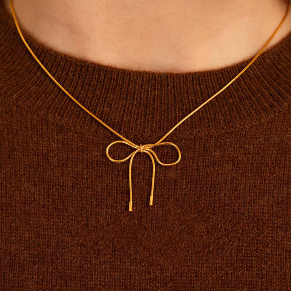 Necklace Titanium Steel Bow Pattern 18K Rose Gold Plated