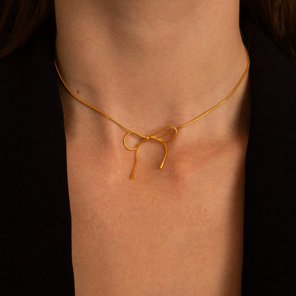 Necklace Titanium Steel Bow Pattern 18K Rose Gold Plated