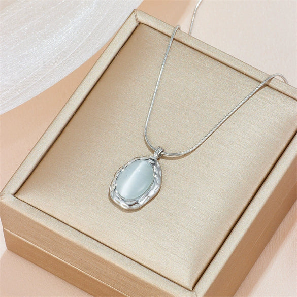 Necklace Titanium Steel Box Chain Geometric Cat's Eye Pendant Electroplating Sweet Animals Style