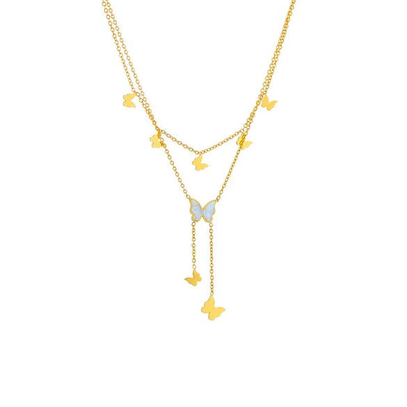 Necklace Titanium Steel Color Retaining Love Four Leaf Clover Shell Multiple Pendants Tassel Geometric Plant Flowers Style