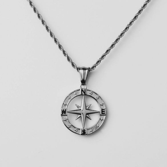 Necklace Titanium Steel Compass Round Hip Hop Trendy Electroplating Geometric Pendant Twist Chain