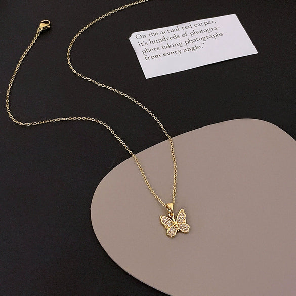 Necklace Titanium Steel Copper Animals Zodiac Electroplating Golden Butterfly Women's
