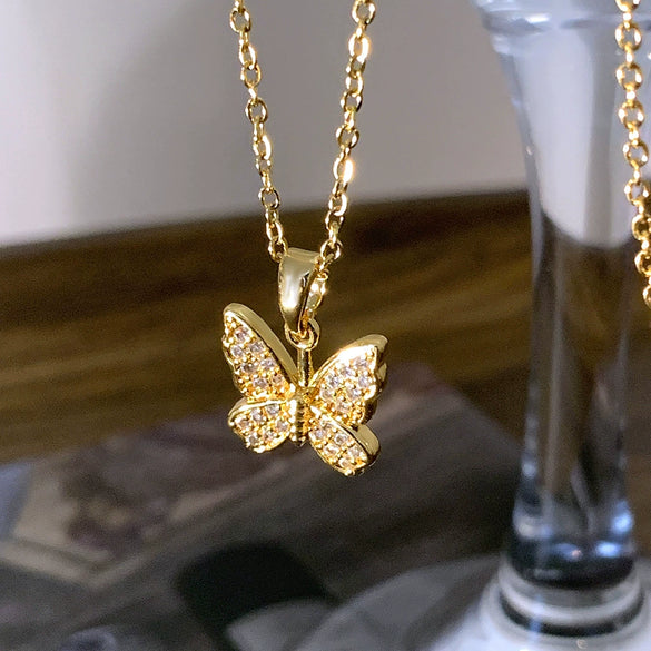 Necklace Titanium Steel Copper Animals Zodiac Electroplating Golden Butterfly Women's