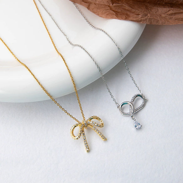 Necklace Titanium Steel Copper Bow Tassel Zircon Electroplating Women
