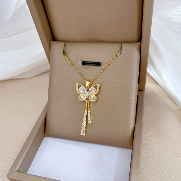 Necklace Titanium Steel Copper Butterfly Tassel Geometric Light Luxury Elegant Gorgeous Allmatch Clavicle Chain For Women