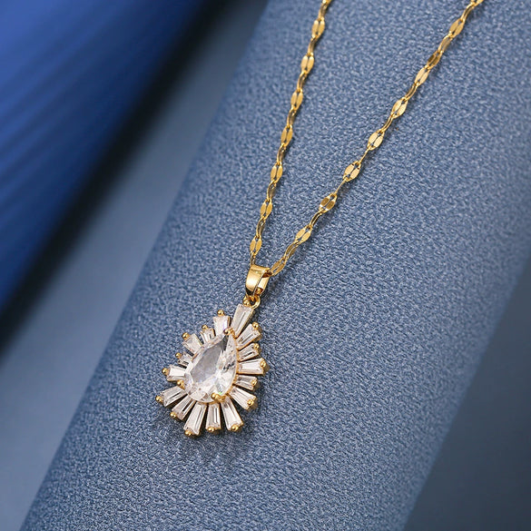 Necklace Titanium Steel Copper Diamondencrusted Geometric Light Luxury Women's Cross Chain Pendant