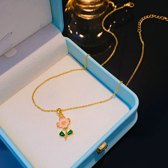 Necklace Titanium Steel Copper Dripping Oil Flower Pendant Light Luxury Women's