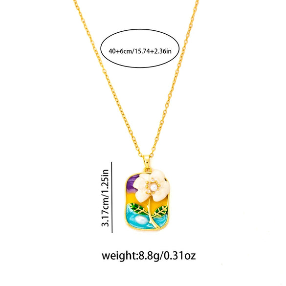 Necklace Titanium Steel Copper Electroplating Geometric Flower Light Luxury Retro Jewelry