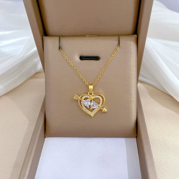 Necklace Titanium Steel Copper Geometric Arrow Through The Heart Design