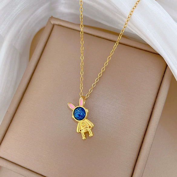 Necklace Titanium Steel Copper Geometric Cartoon Starry Sky Rabbit Astronaut Full Diamond Light Luxury Elegant Gorgeous Unisex