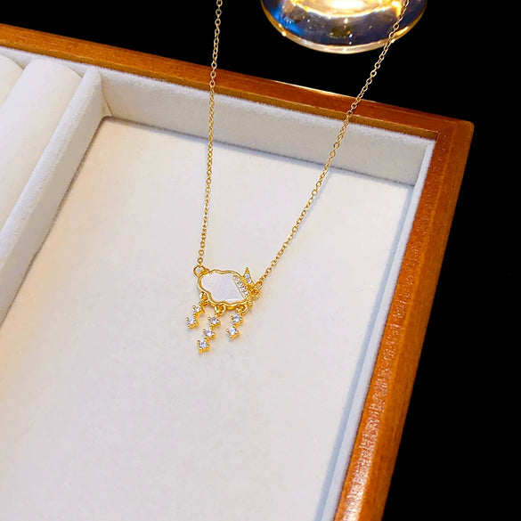 Necklace Titanium Steel Copper Geometric Electroplating Cloud Lightning Raindrop Pendant For Women