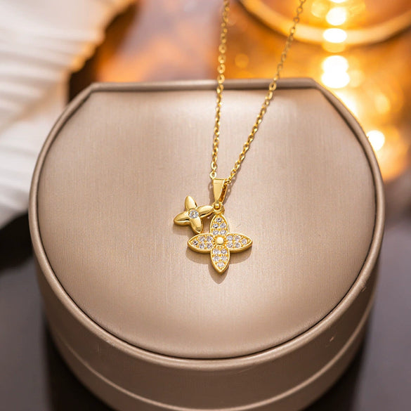 Necklace Titanium Steel Copper Geometric Inlaid With Gold O Chain Women's Light Luxury