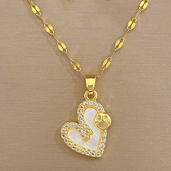 Necklace Titanium Steel Copper Geometric Shell Smiley Love Style Unisex