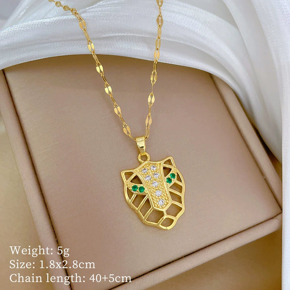 Necklace Titanium Steel Copper Greeneyed Leopard Head Geometric Light Luxury Elegant Gorgeous Unisex Allmatch Clavicle Chain