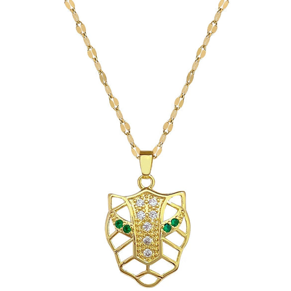 Necklace Titanium Steel Copper Greeneyed Leopard Head Geometric Light Luxury Elegant Gorgeous Unisex Allmatch Clavicle Chain