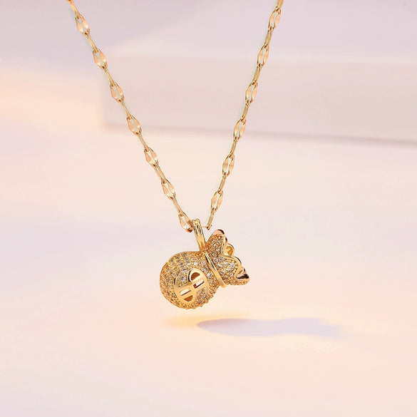 Necklace Titanium Steel Copper Inlaid Zircon Geometric Vacuum Plating Fashion