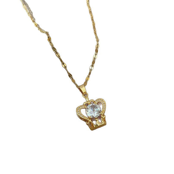 Necklace Titanium Steel Copper Love Heart Crown Geometric Cartoon Style Set With Diamonds Unisex
