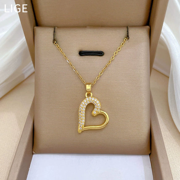 Necklace Titanium Steel Copper Love Peach Heart Geometric Light Luxury Style