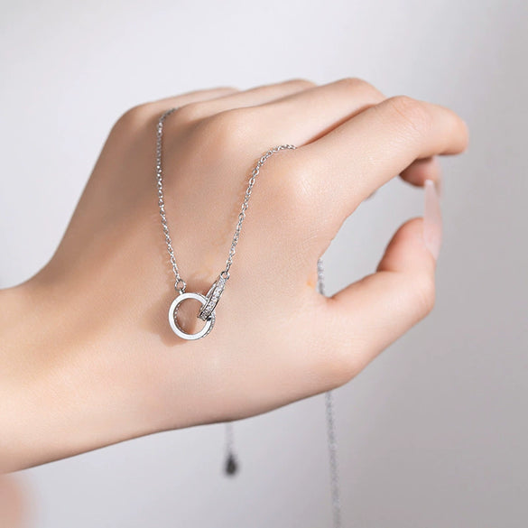 Necklace Titanium Steel Copper Microinlaid Diamond Double Ring Geometric Light Luxury Design For Women