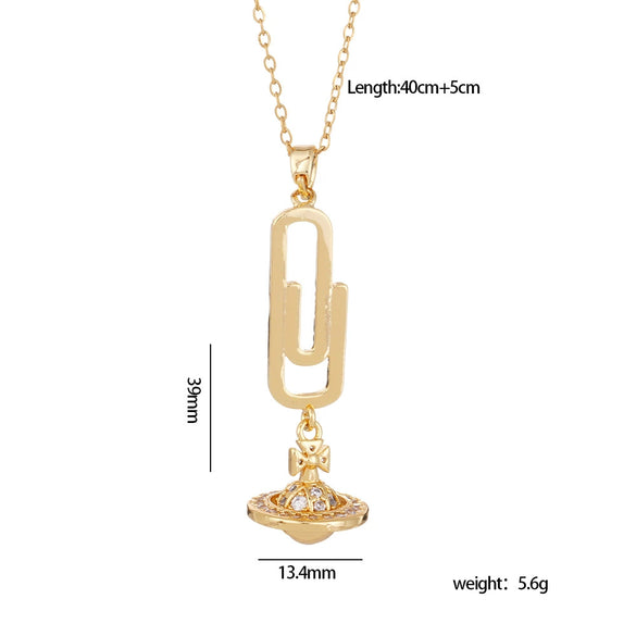Necklace Titanium Steel Copper Mixed Gemstone Inlay Geometric Saturn Electroplating Light Luxury Style Women's