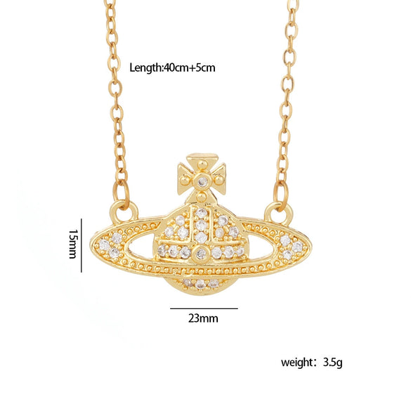 Necklace Titanium Steel Copper Mixed Gemstone Inlay Geometric Saturn Electroplating Light Luxury Style Women's