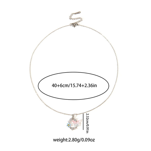Necklace Titanium Steel Copper Pink Flower Butterfly Hollow Bow Electroplating Design For Women