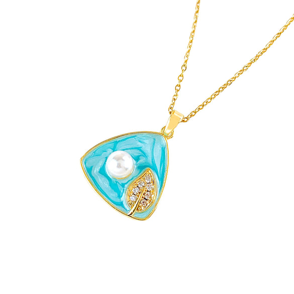 Necklace Titanium Steel Copper Real Gold Plated Oil Painting Tulip Geometric Sweet Style Cross Chain