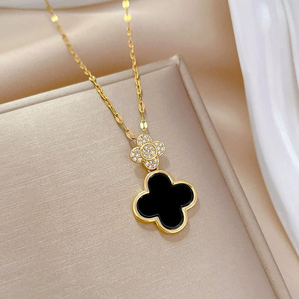 Necklace Titanium Steel Copper Shell Fourleaf Flower Geometric Style