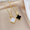 Necklace Titanium Steel Copper Shell Fourleaf Flower Geometric Style
