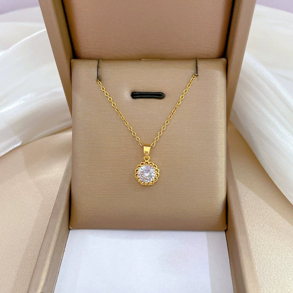 Necklace Titanium Steel Copper Stainless Steel Geometric Hollow Zircon