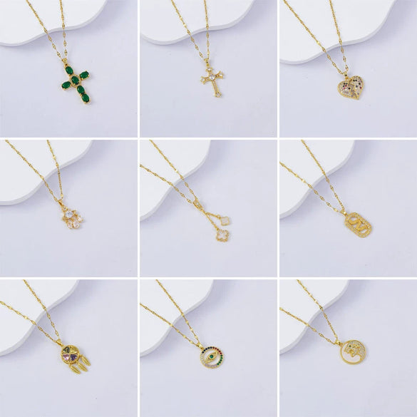 Necklace Titanium Steel Copper Water Wave Chain Cross Pendant Electroplated Light Luxury Elegant Highend Jewelry